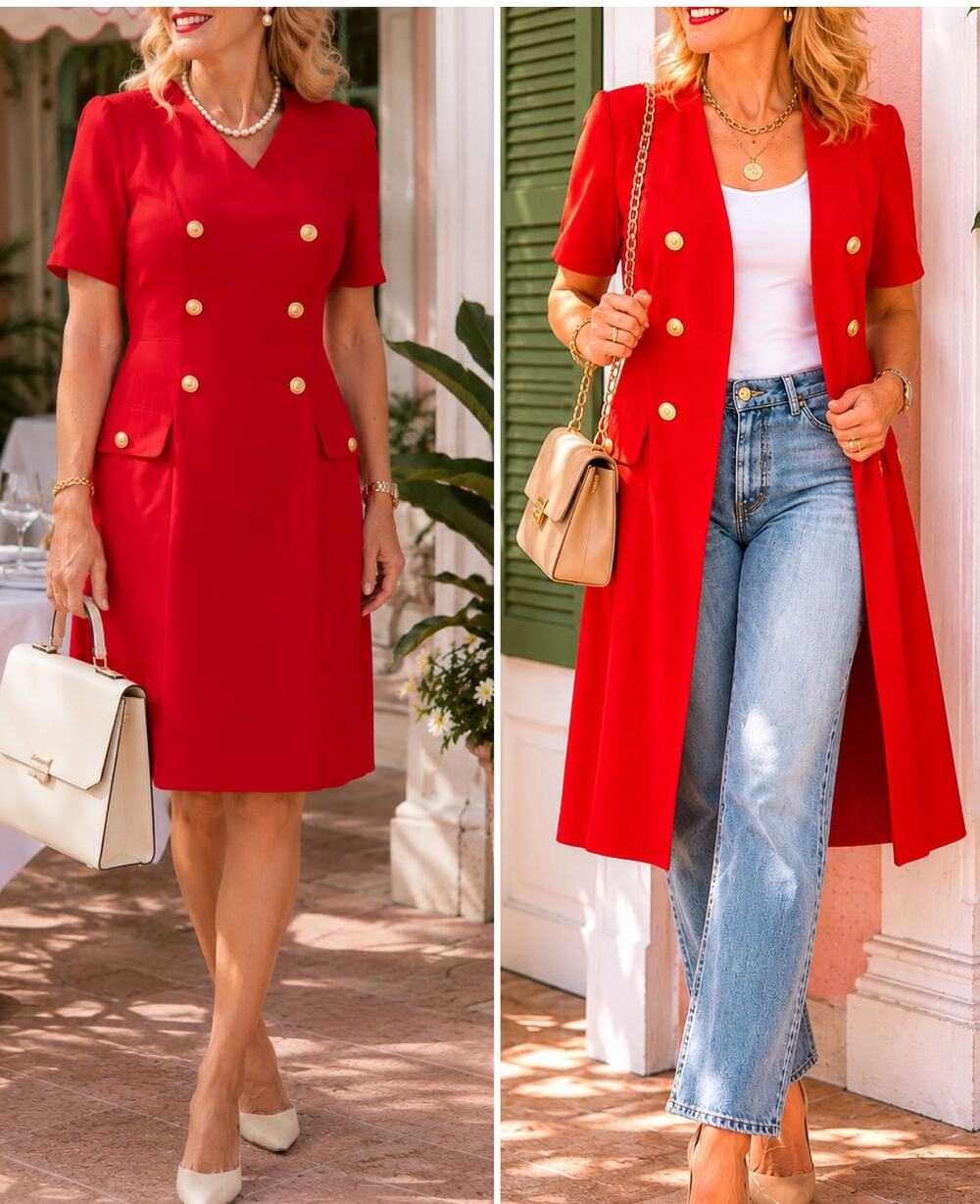 Robert Riel Saks Fifth Avenue Vintage Red Duster Dress Size 14